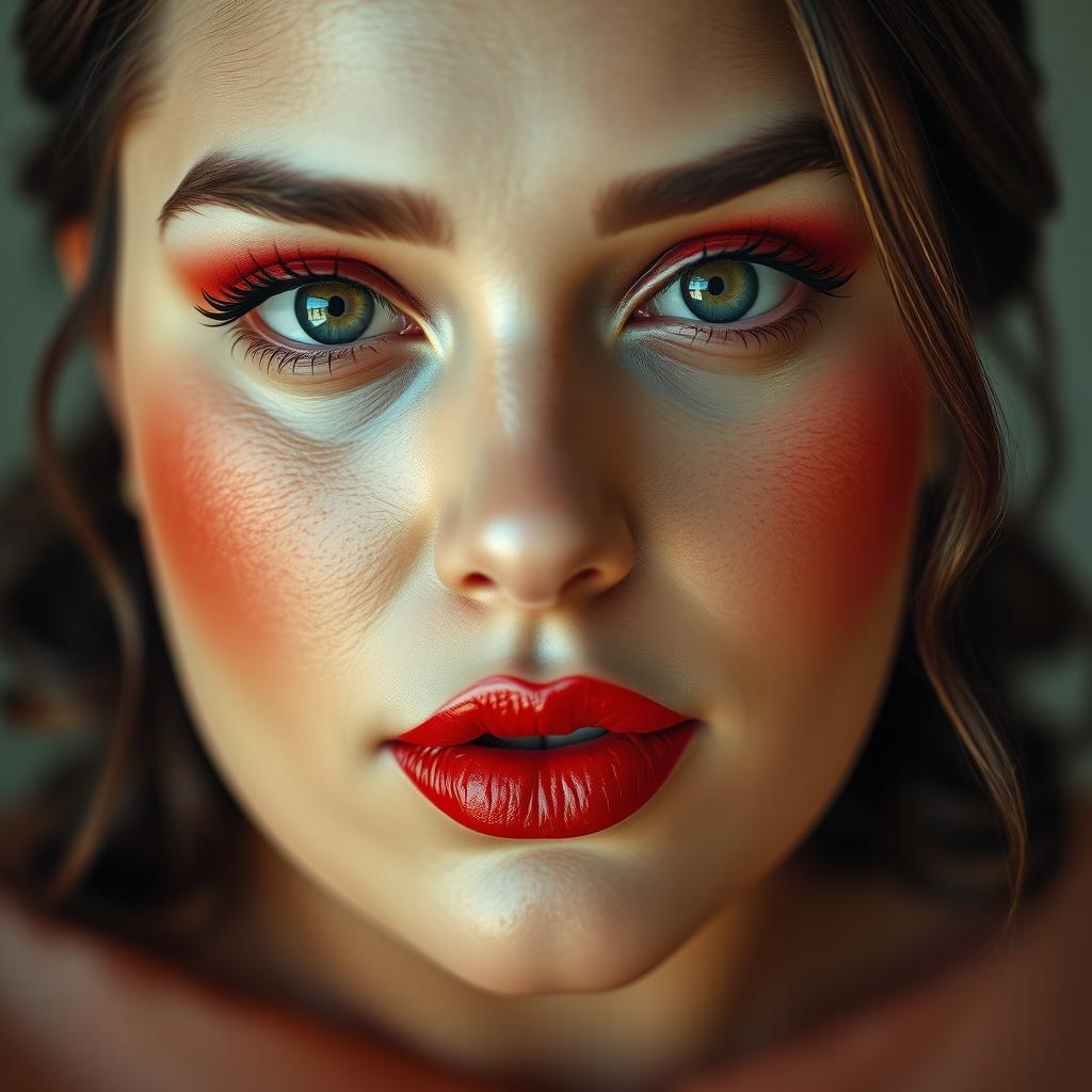 A captivating portrait of a plus-size woman with mesmerizing green eyes that draw you in
