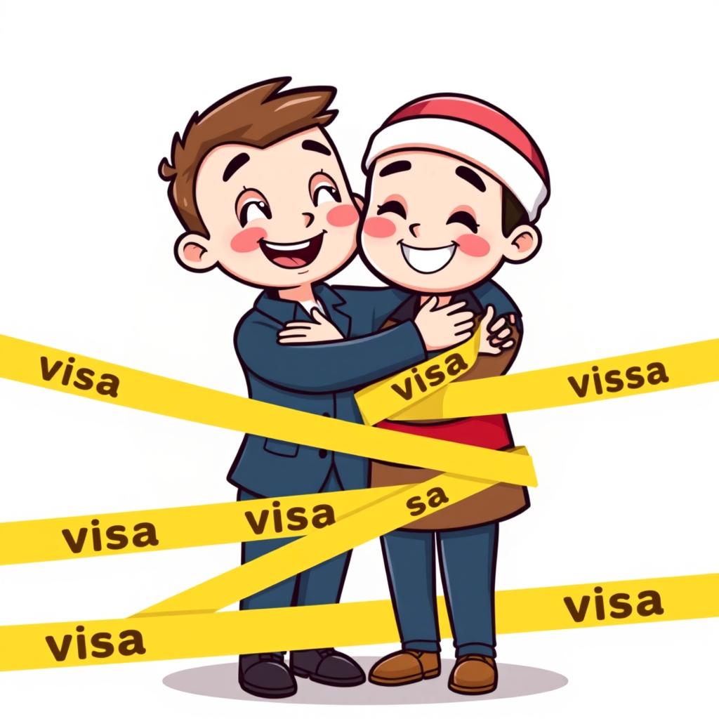 A cute vector illustration of Italy and Iran represented as cartoon characters, embracing each other in a friendly hug