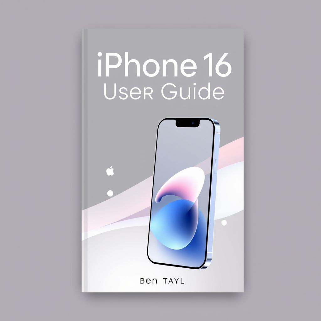 A stylish and modern cover design for the user guide titled 'IPHONE 16 USER GUIDE' by Ben Taylor