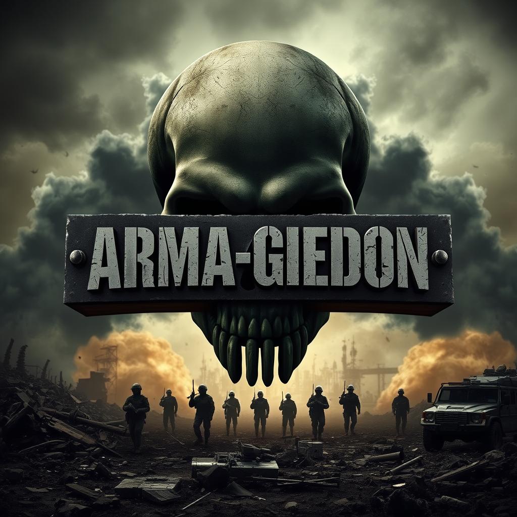 A military-themed banner featuring a dark, apocalyptic atmosphere