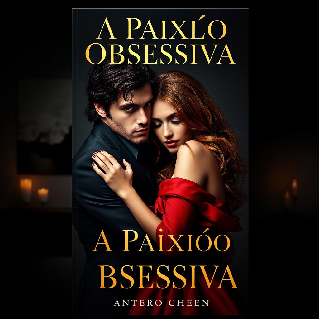 A captivating book cover for the title 'A Paixão Obsessiva', featuring two main characters in an intense emotional embrace