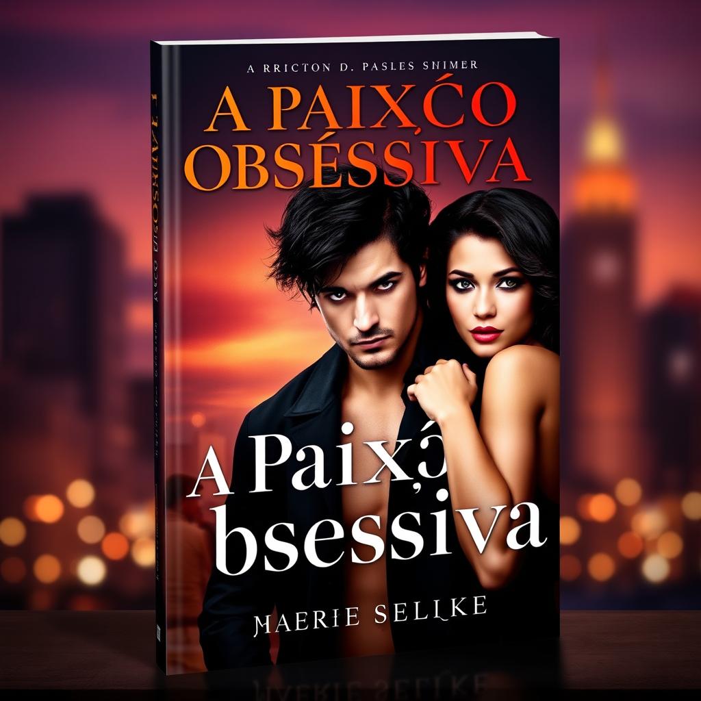A striking book cover for the title 'A Paixão Obsessiva', prominently featuring a man and a woman