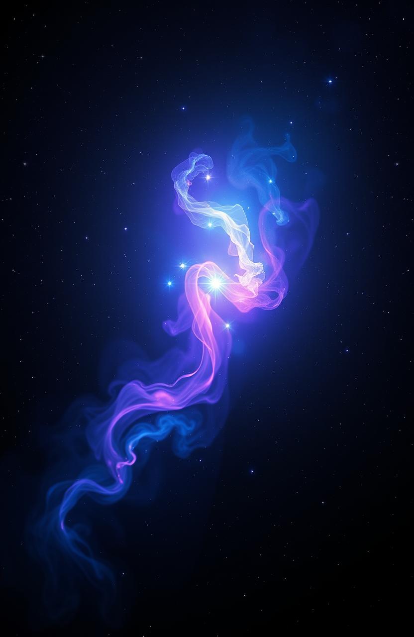 A mesmerizing scene depicting cosmic light radiating vibrantly in the vast expanse of space, surrounded by deep, velvety darkness