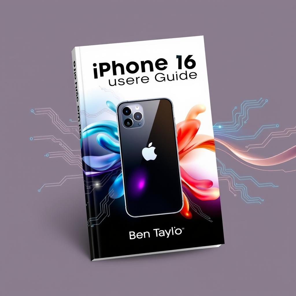 A striking cover design for the 'iPhone 16 User Guide' authored by Ben Taylor