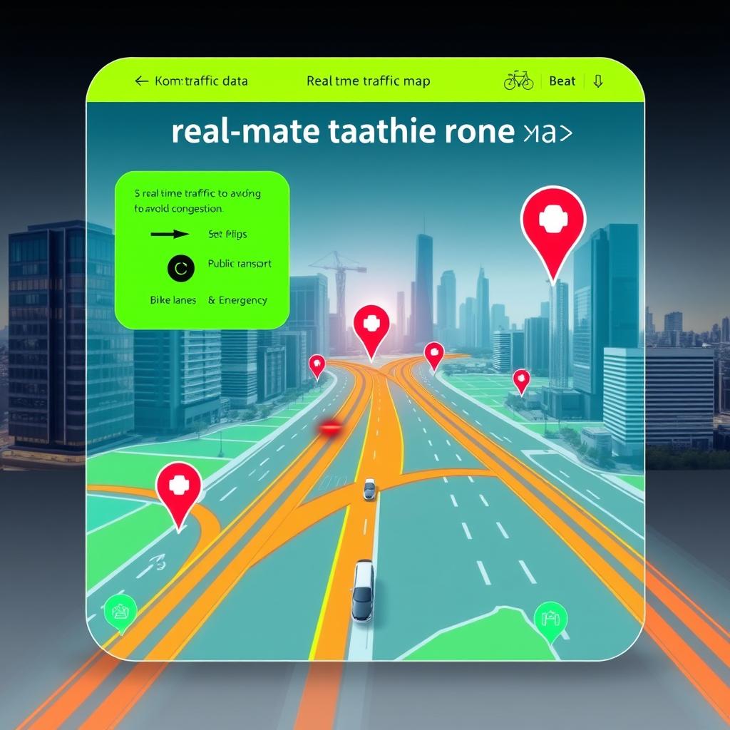 A conceptual smart map interface displaying real-time traffic data to avoid congestion