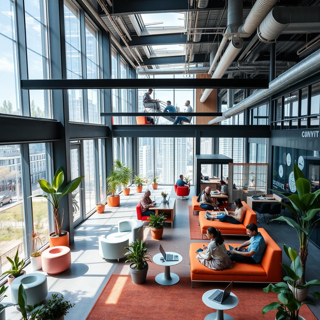 A futuristic co-working space designed specifically for tech startups