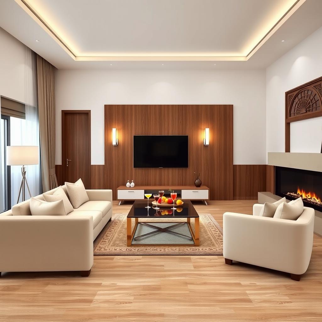 A modern room design featuring a wall with a television