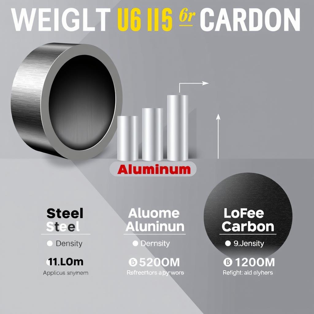 A visually appealing infographic comparing the weight of steel, aluminum, and carbon materials