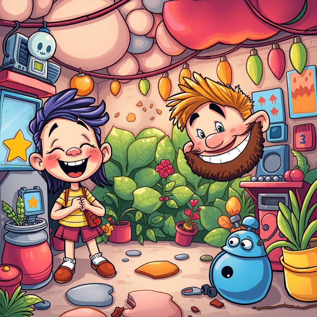 A vibrant and detailed cartoon style illustration inspired by the user's photo, featuring colorful characters and lively backgrounds