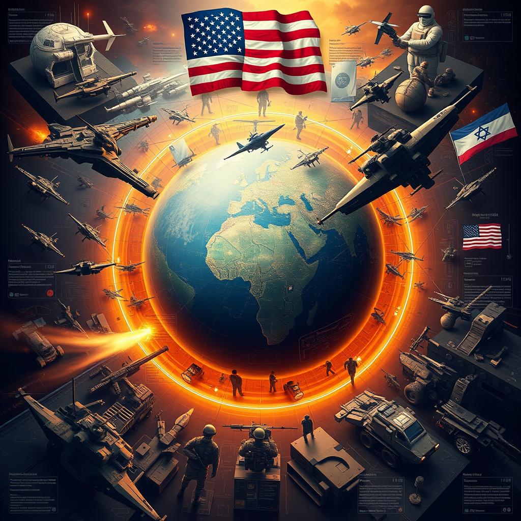 A complex geopolitical scene depicting U