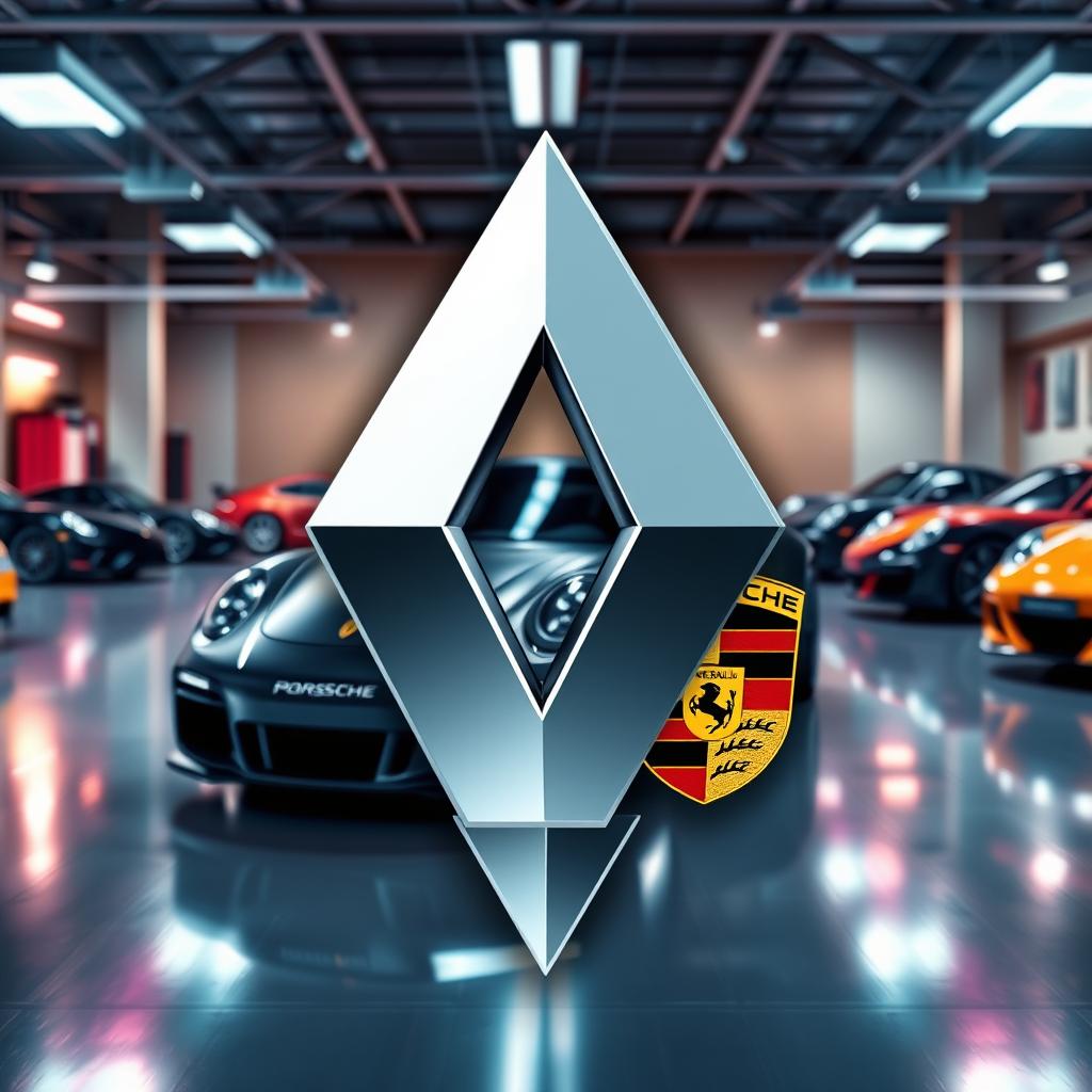 A digital artwork showcasing a creative fusion of the Renault logo and Porsche elements
