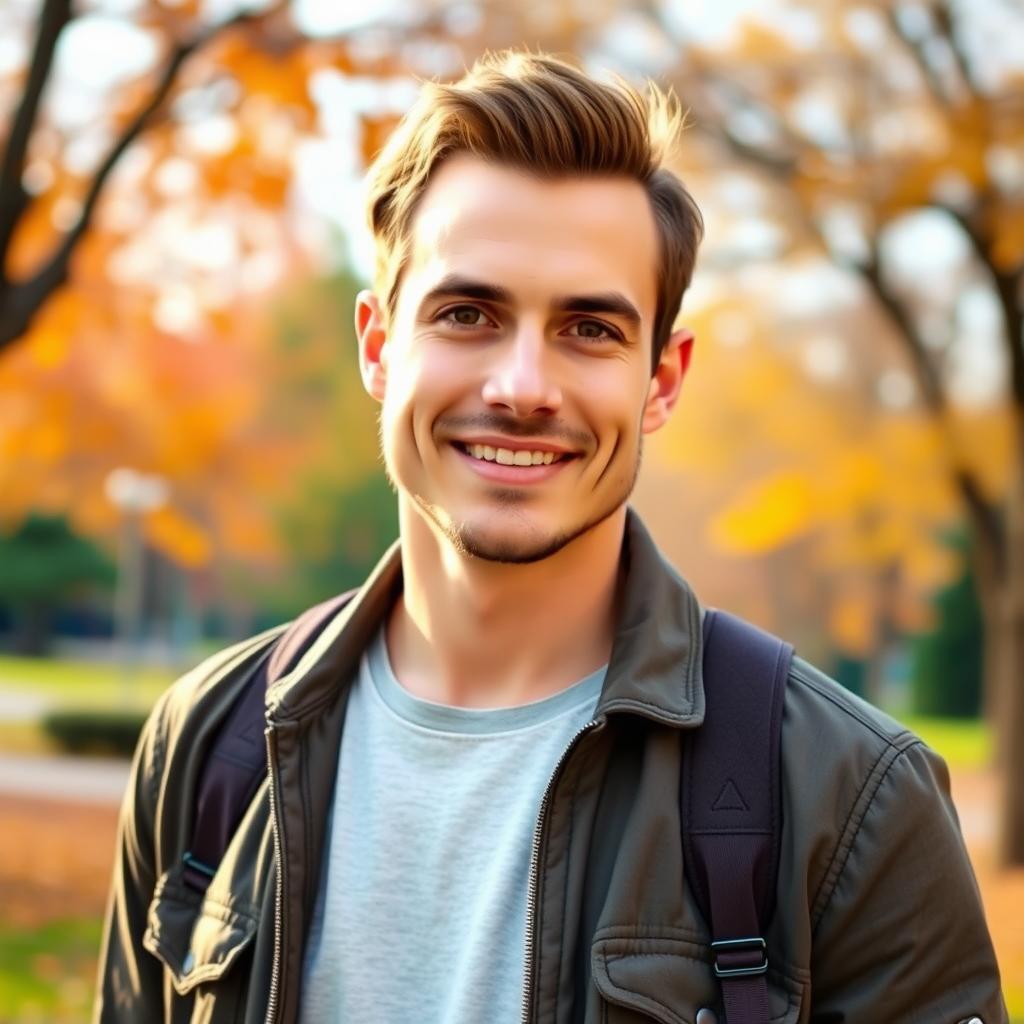 A charismatic and handsome man representing the future husband of the requester, with features that reflect kindness and intelligence