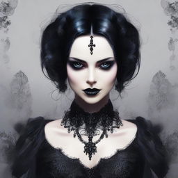 This is a high-quality digital art image of a stunning goth lady