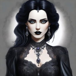 This is a high-quality digital art image of a stunning goth lady