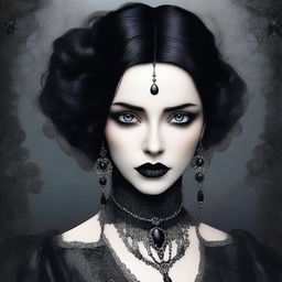 This is a high-quality digital art image of a stunning goth lady