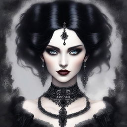 This is a high-quality digital art image of a stunning goth lady