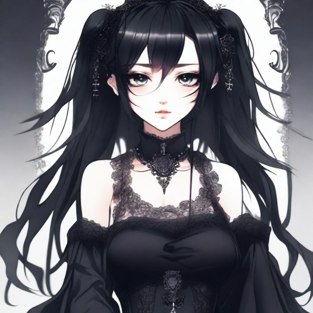 This is an exquisite digital art image of a beautiful goth girl in an anime style