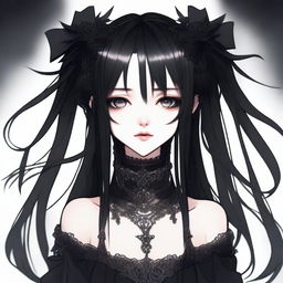 This is an exquisite digital art image of a beautiful goth girl in an anime style