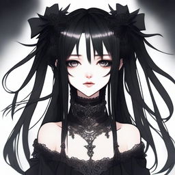 This is an exquisite digital art image of a beautiful goth girl in an anime style