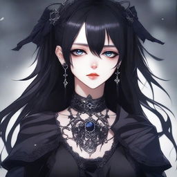 This is an exquisite digital art image of a beautiful goth girl in an anime style