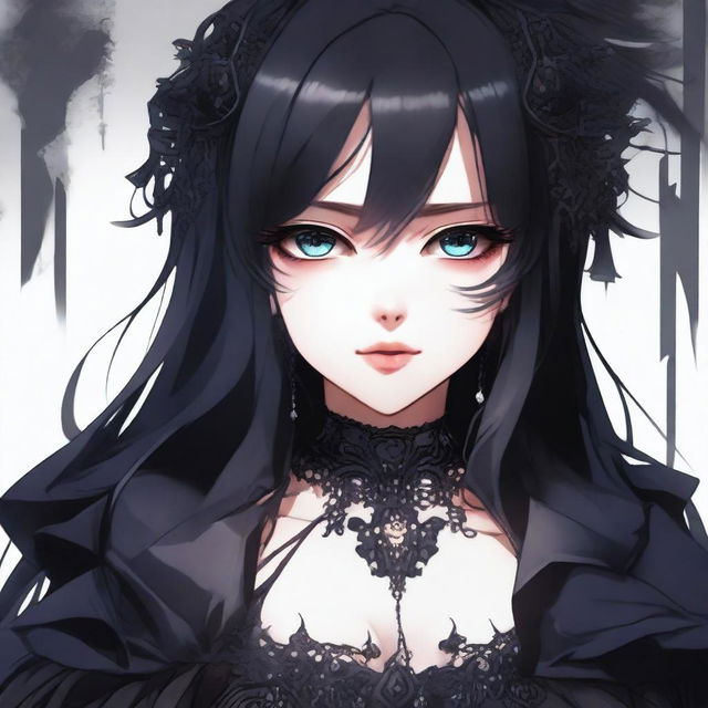 This is an exquisite digital art image of a beautiful goth girl in an anime style