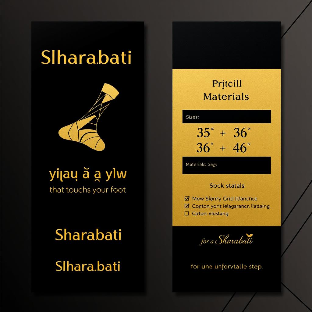 A men's sock tag design (6cm x 18cm) featuring a black background with a subtle golden gradient at the edges