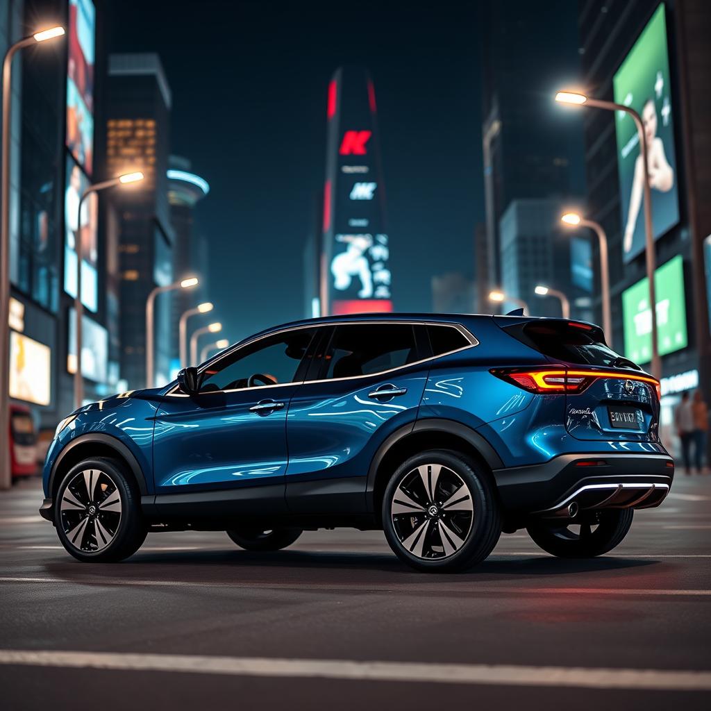 A futuristic Nissan Qashqai 2026 model, showcasing its sleek and modern design with sharp lines and an aerodynamic shape