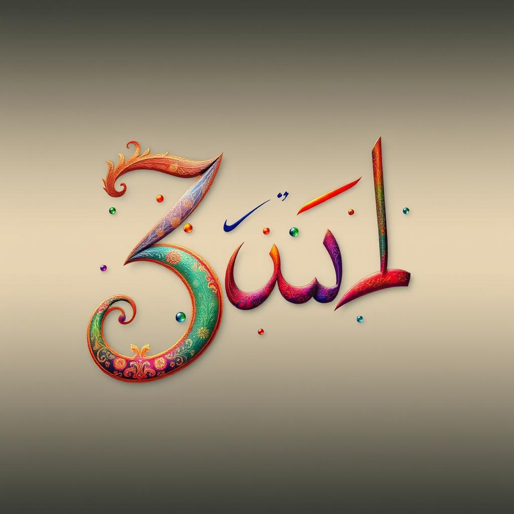 An artistic representation of the number 3 written in Farsi (Persian script), beautifully crafted with intricate designs and vibrant colors