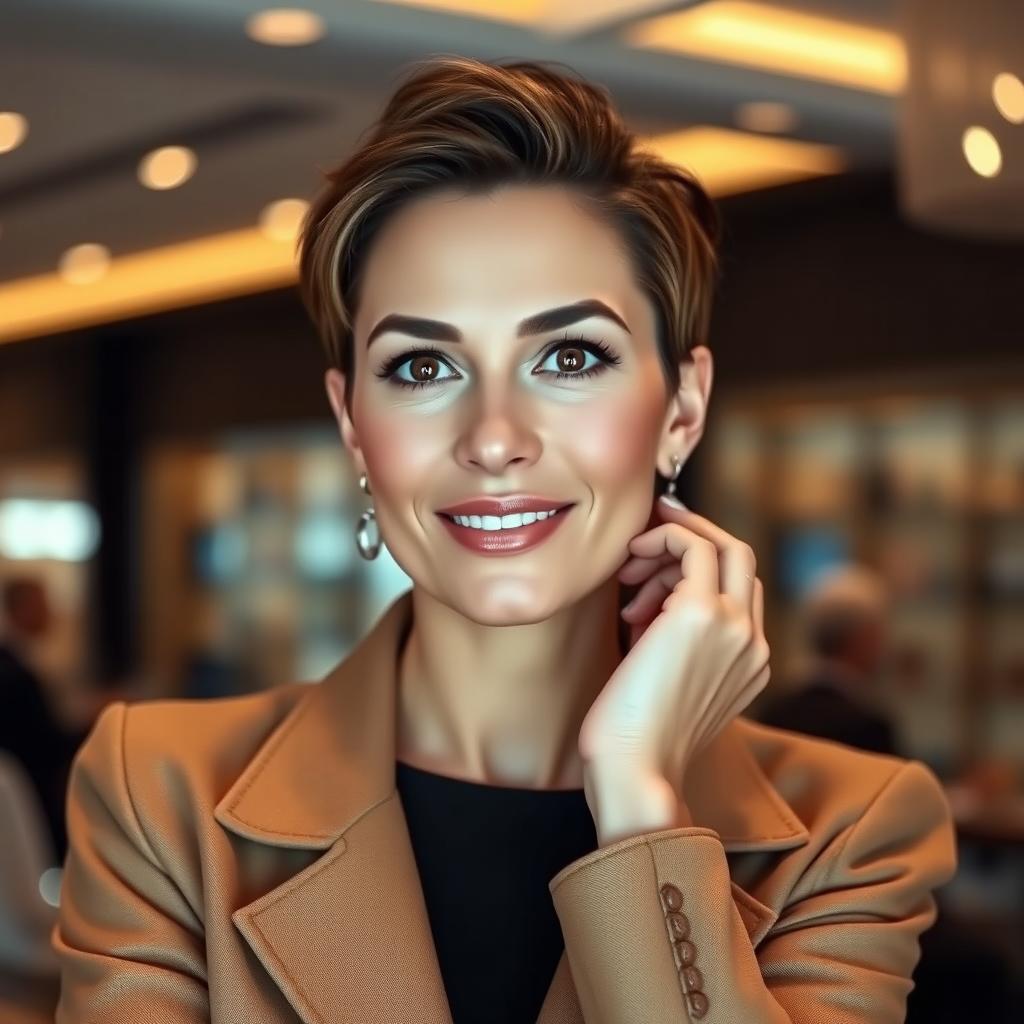 A sophisticated and attractive 40-year-old woman exuding confidence and elegance