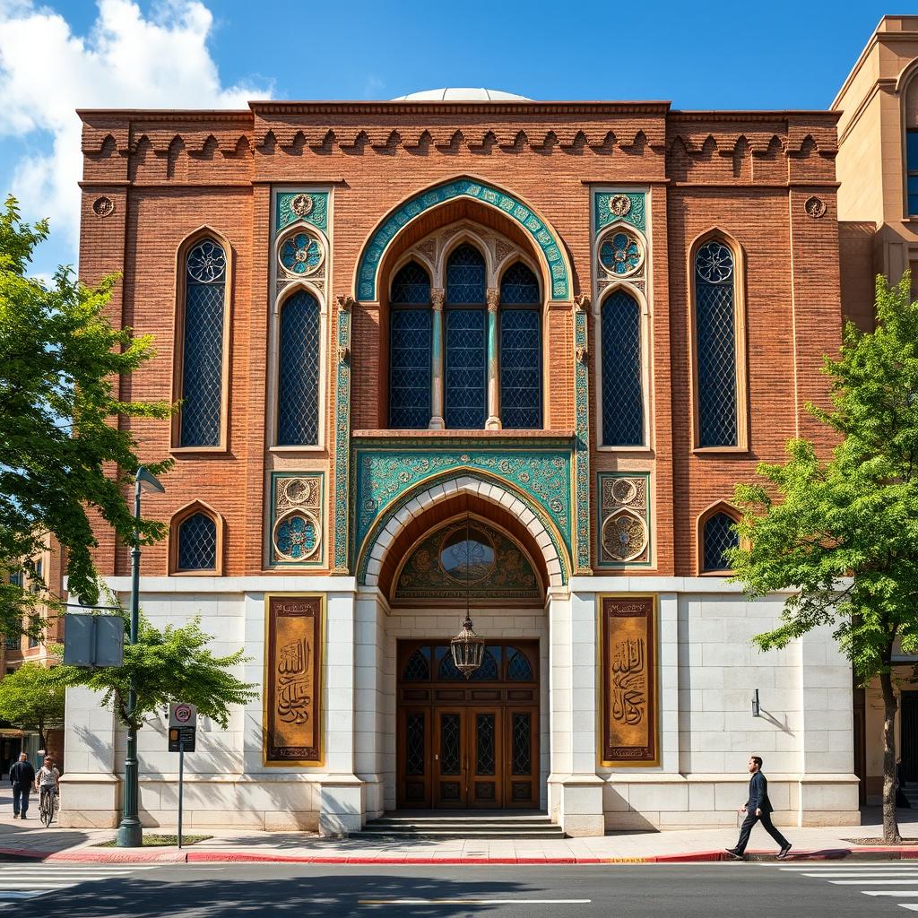 A religious building with Iranian Islamic architecture from the Safavid era, located in the city center at the intersection of two wide main streets to the east and south of the building