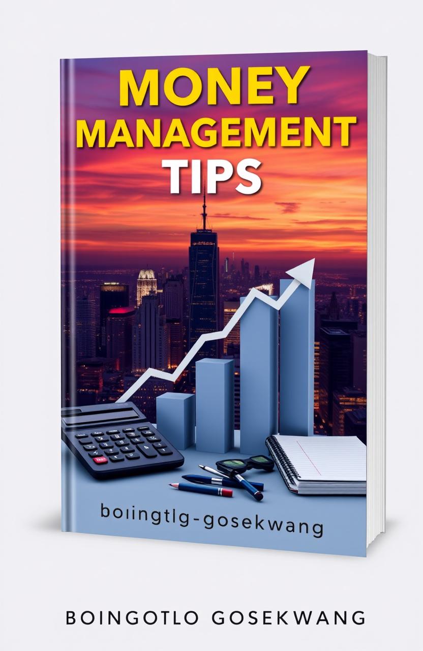 A book cover design featuring a stunning city skyline at dusk with vibrant hues of orange and purple lighting up the sky, symbolizing opportunity and ambition