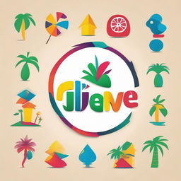 Design a vibrant logo for 'The FiveFiVe' featuring cultural elements from Dominican Republic like vibrant colors, Caribbean symbols, the island's silhouette, creative typography reflecting the brand's style, and elements suggesting fashion and originality.