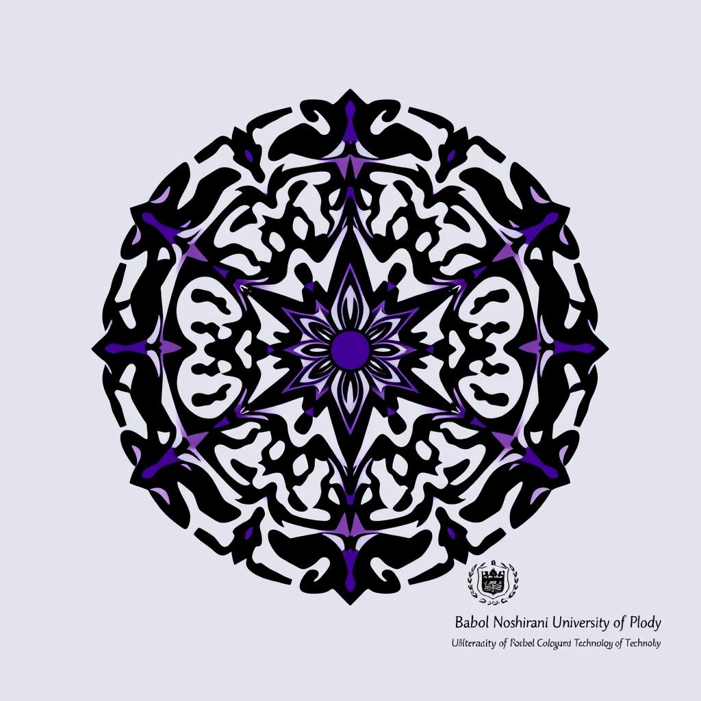 A complex logo design for a Polymer Engineering community, featuring intricate patterns and shapes that represent polymer structures and engineering concepts
