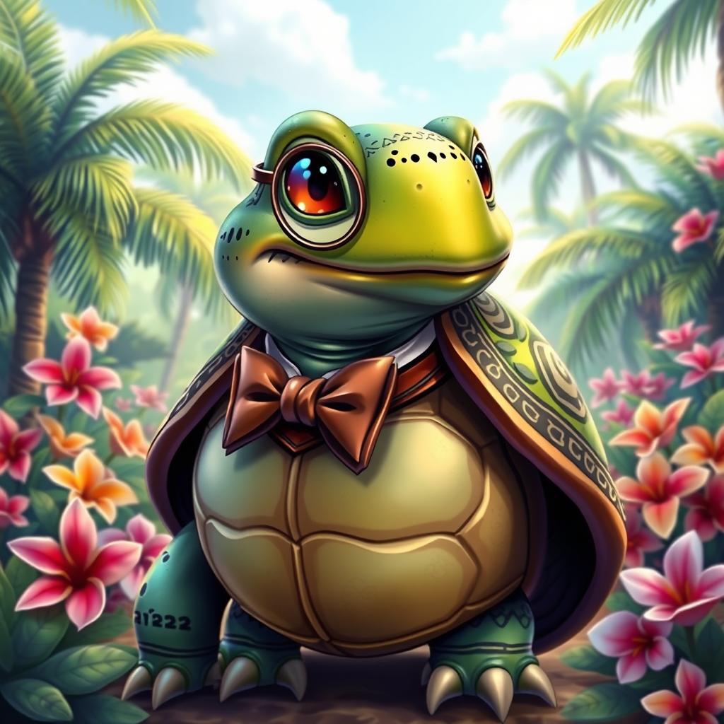 A fantasy-themed turtle character inspired by a suave gentleman