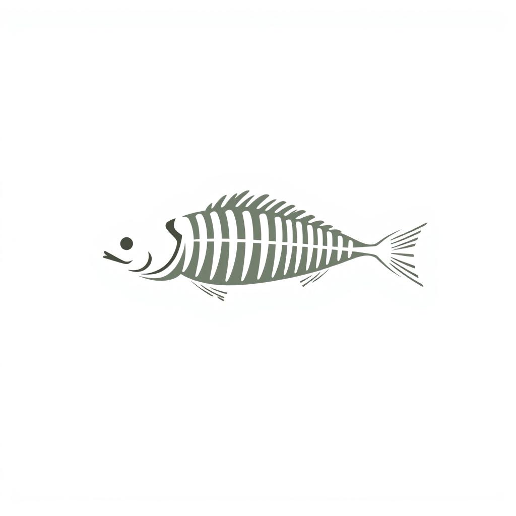 Minimalist logo of a sushi restaurant featuring a stylized salmon fish skeleton, including the head and tail
