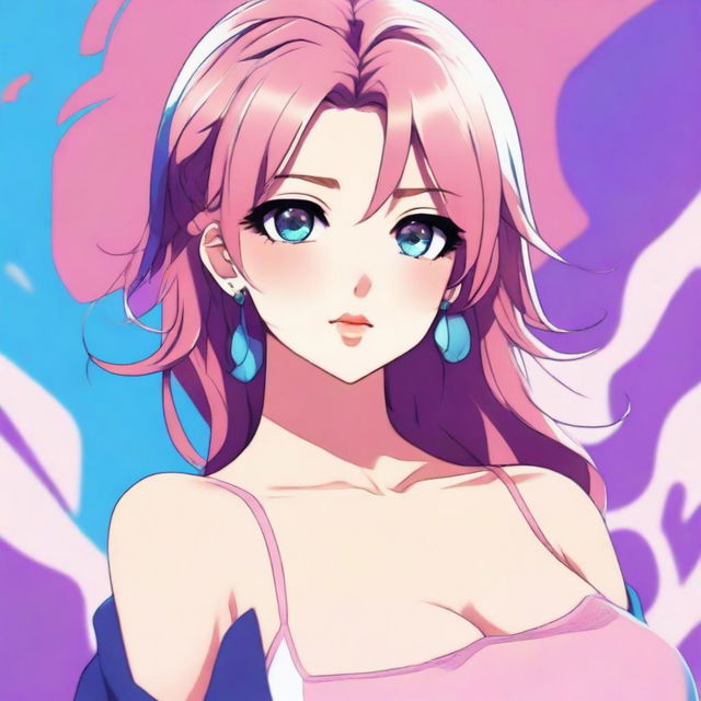 A high-quality digital art of a voluptuous 20-year-old anime girl