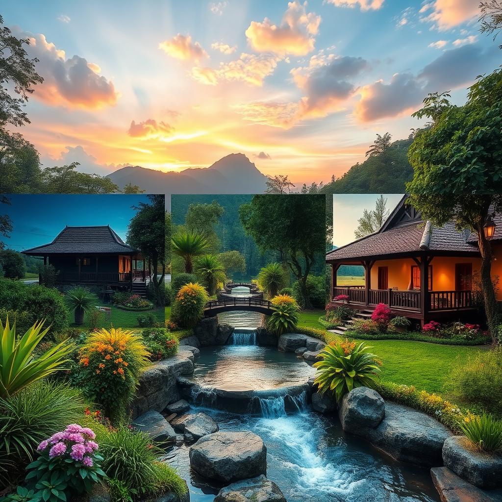 A beautifully blended image that combines three distinct photos seamlessly, where the first image serves as the focal point
