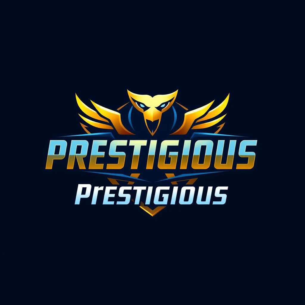 A sleek logo design for a gaming company featuring the name "Prestigious" in a bold, futuristic font