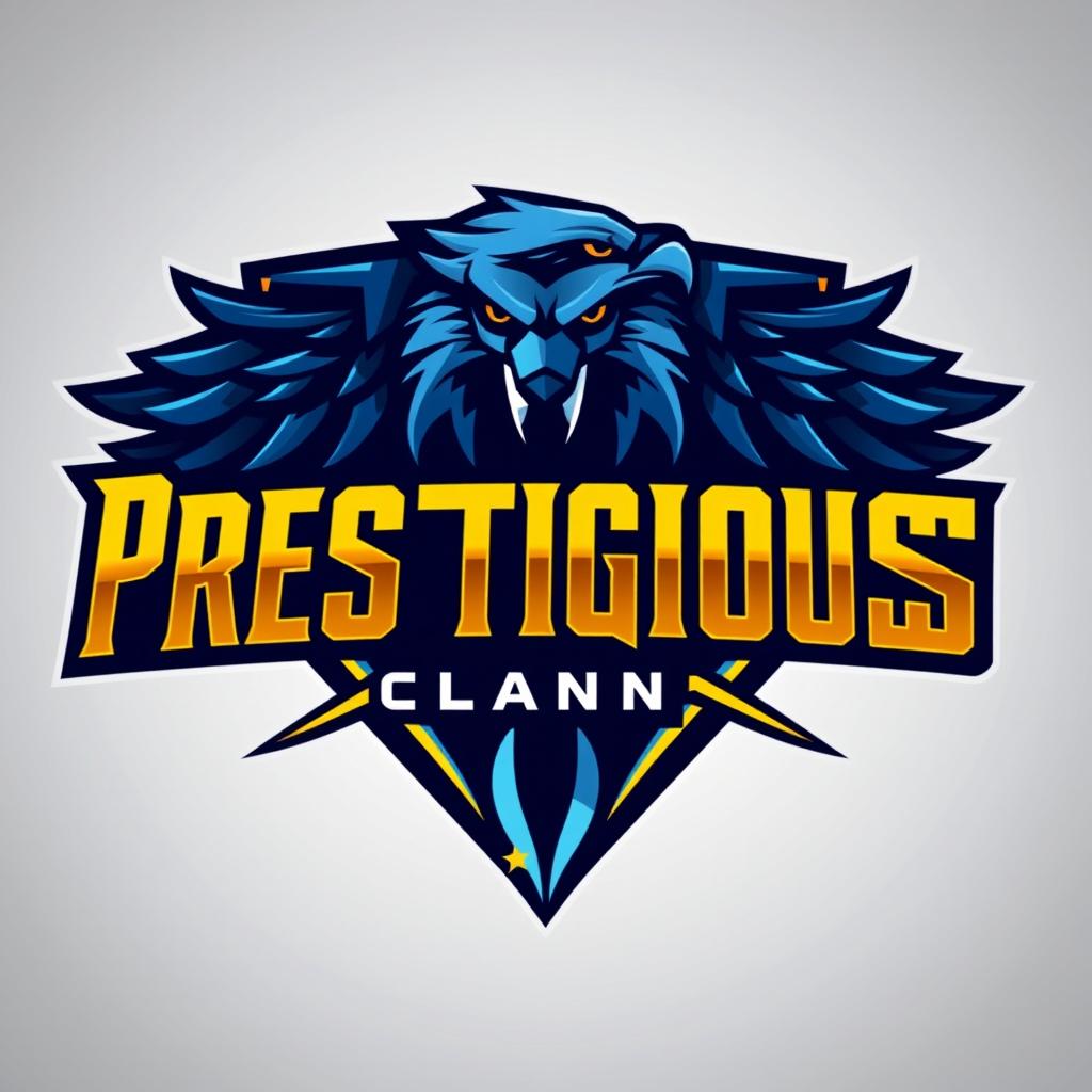 A logo design for a gaming clan featuring the word 'Prestigious' in a bold, modern font that gives a sense of power and sophistication