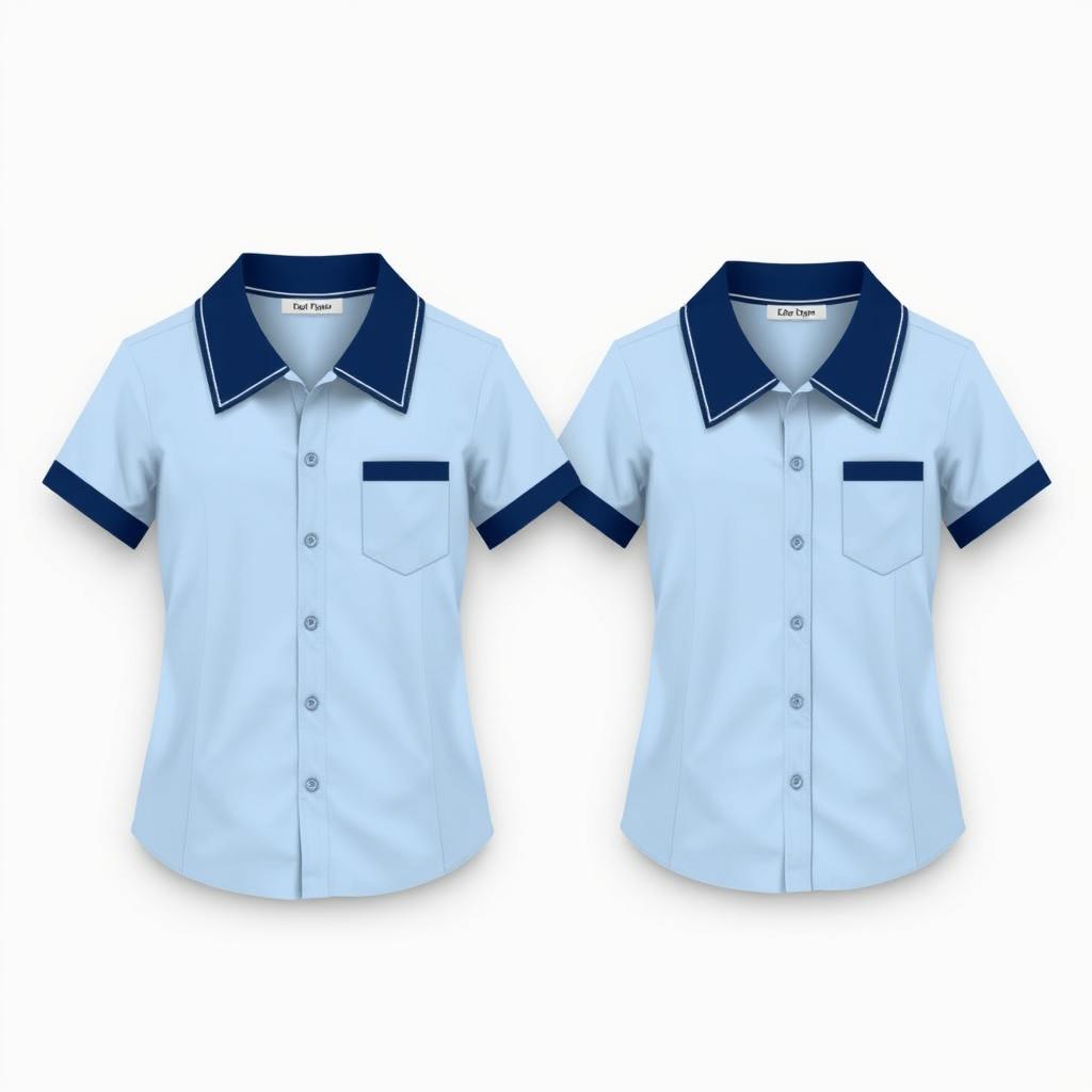 A stylish school uniform shirt design for both boys and girls, featuring dark blue collars and light blue bodies