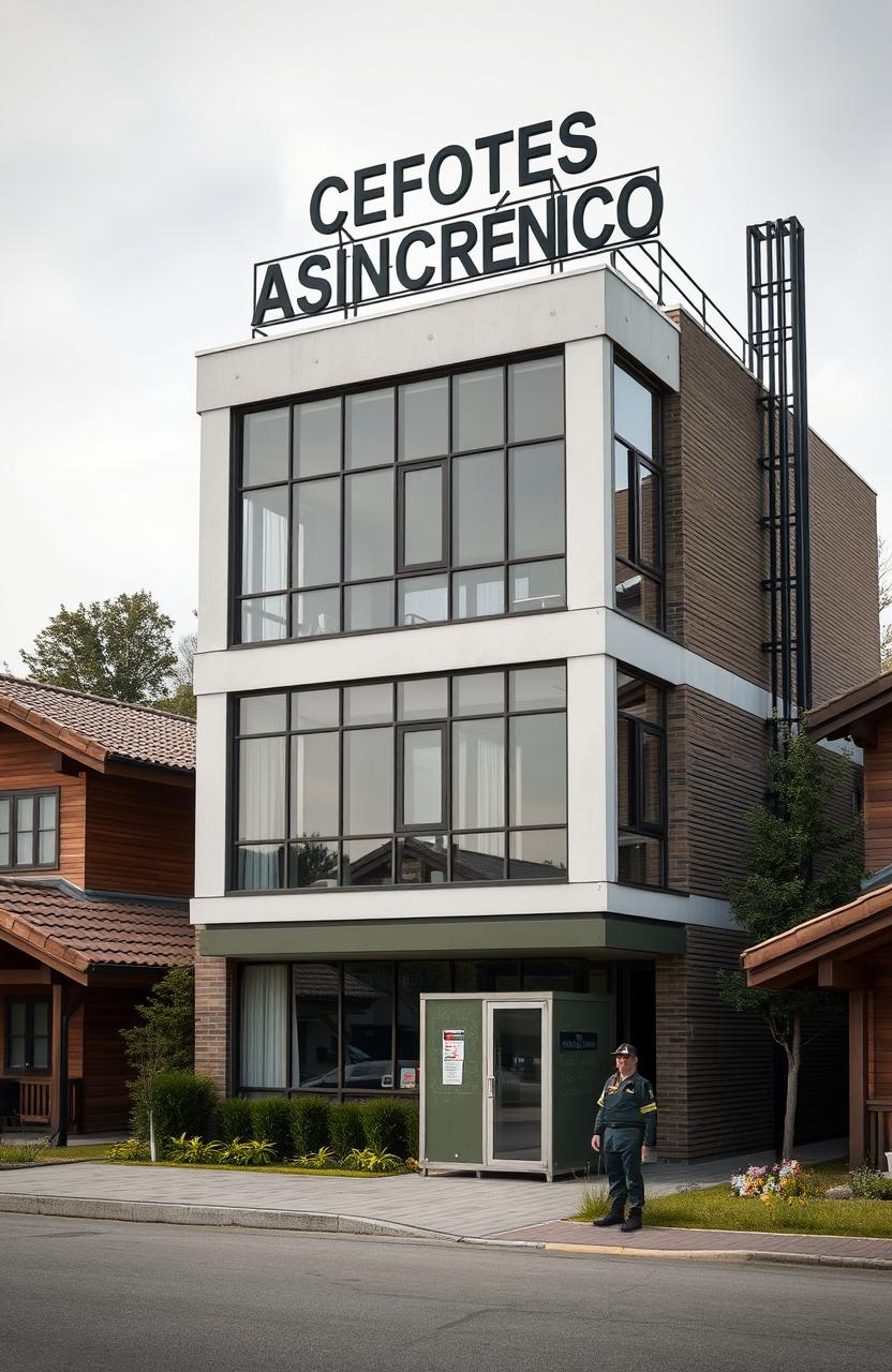 A realistic depiction of a three-story building that features more glass than brick