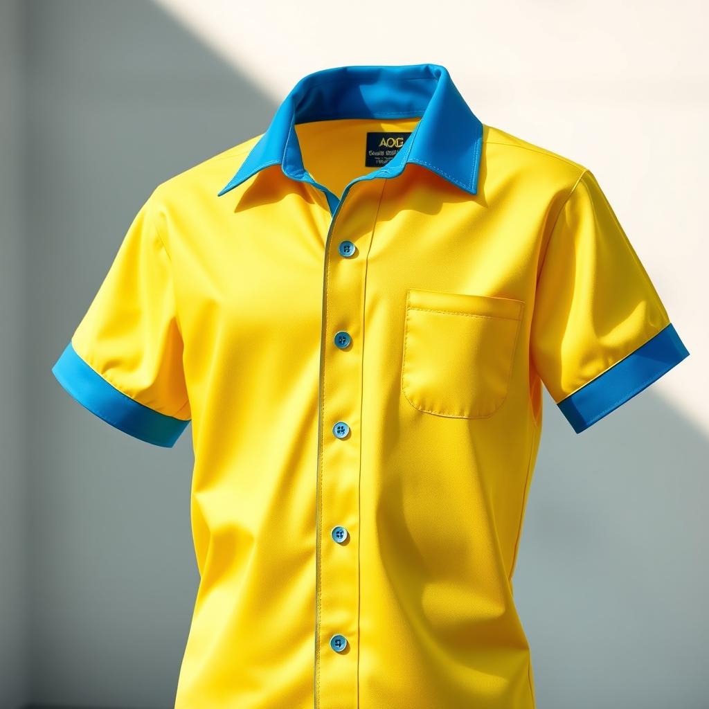 An eye-catching school uniform shirt designed for boys, featuring a creative button-up style