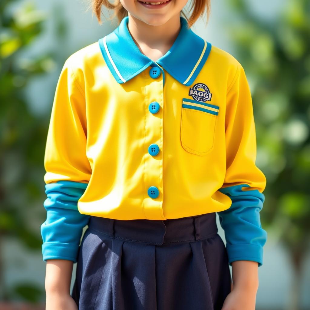 An eye-catching school uniform shirt designed for girls, showcasing a creative three-button style