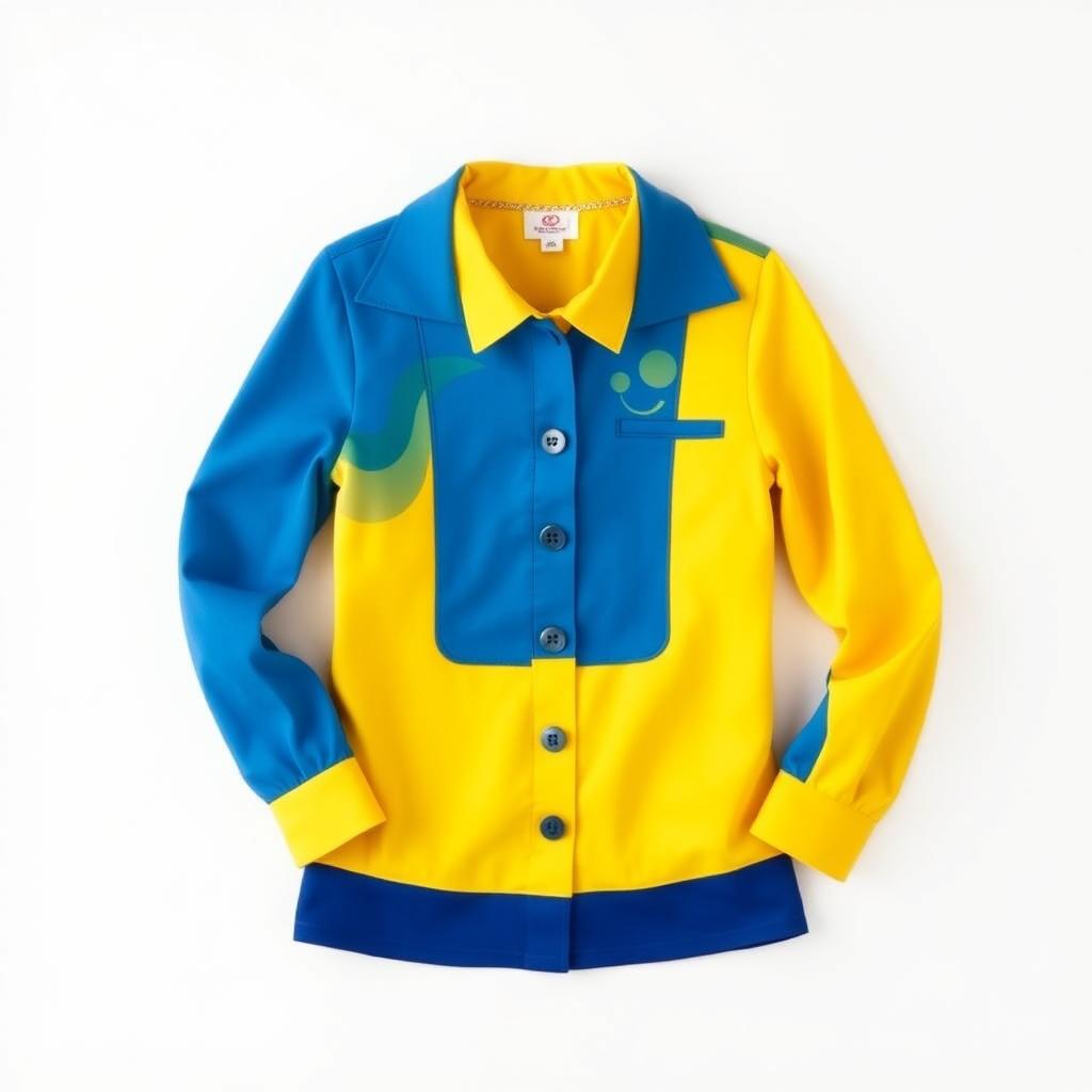 An eye-catching school uniform shirt designed for girls, featuring a creative three-button style