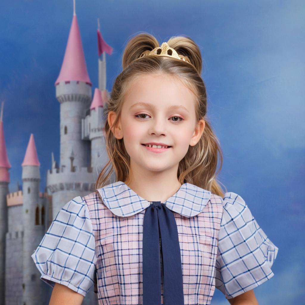 A princess outfit with a fantasy castle in the background