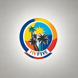 Create a new design for 'The FiveFiVe' logo incorporating vibrant colors, Dominican Republic cultural symbols, the island's silhouette, and creative typography implying fashion-forwardness.