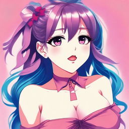 This is a high-resolution digital art image of a voluptuous 20-year-old anime girl