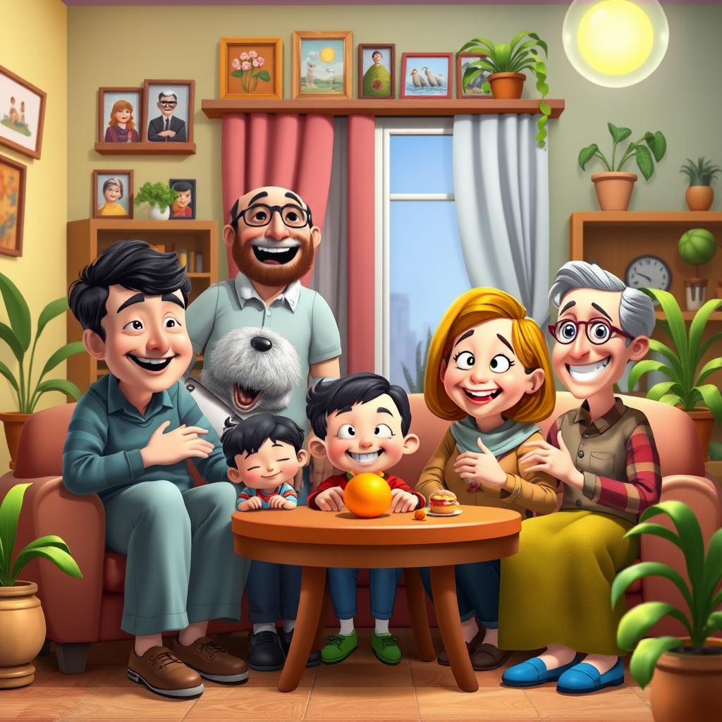 A vibrant and lively family portrait featuring all the characters from the Turkish series 'Şakir Paşa Ailesi: Mucizeler ve Skandallar'