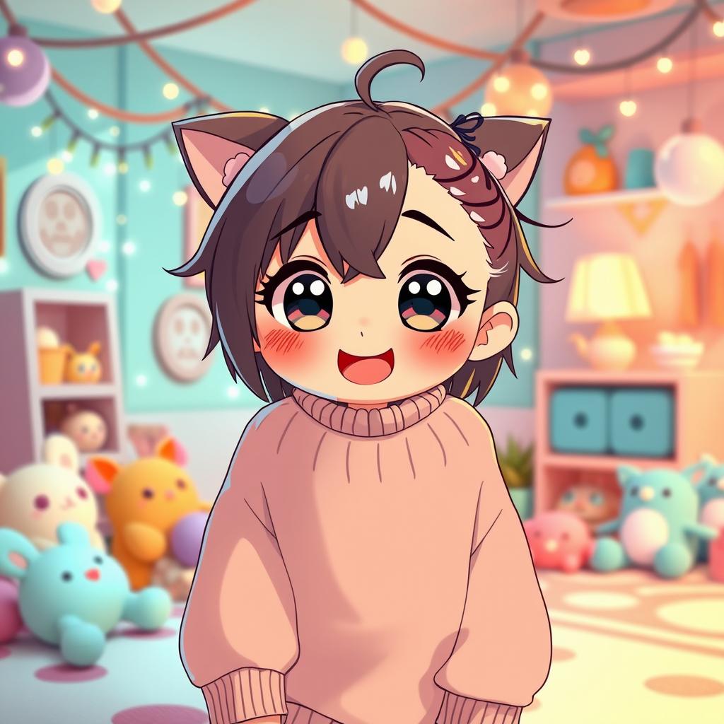 A playful character inspired by anime, with a focus on cute aspects and exaggerated expressions