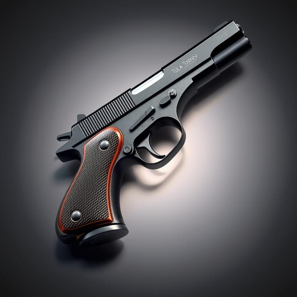 A detailed depiction of a Tula Tokarev pistol, showcasing its sleek lines and classic design features